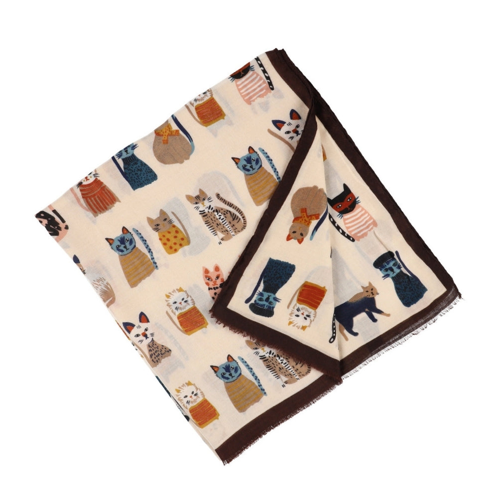 Weicher Schal mit Katzenmotiv in Beige – Nikko (3)
