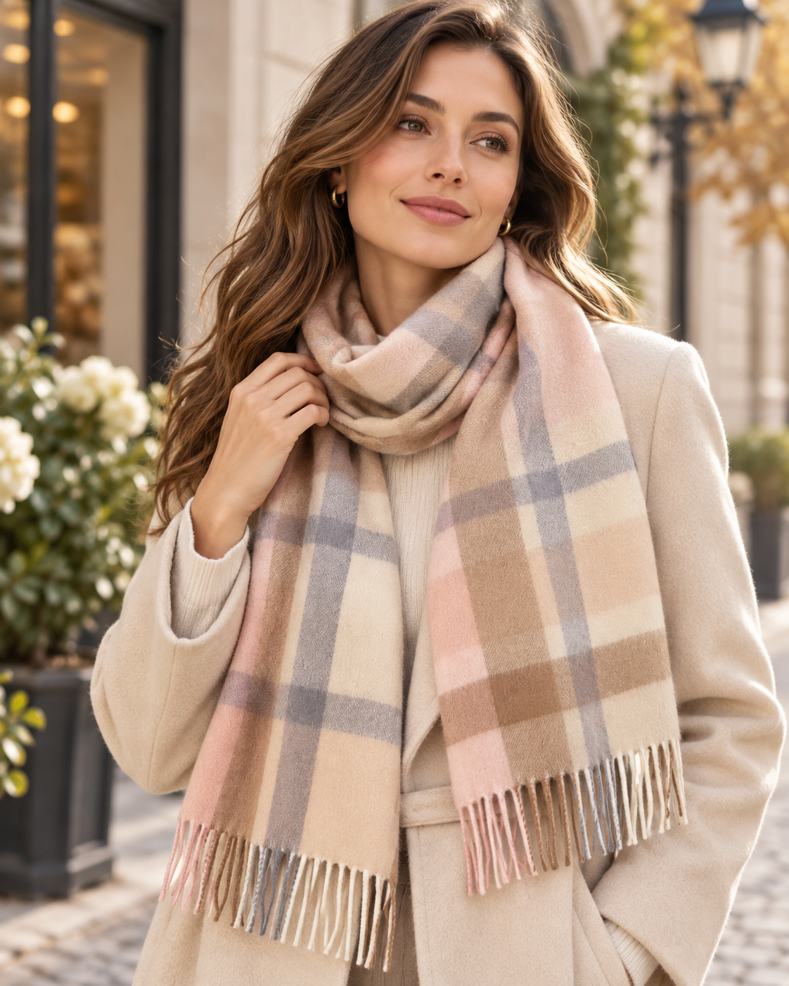 Karierter Schal aus 100 % Wolle in Beige – London (5)