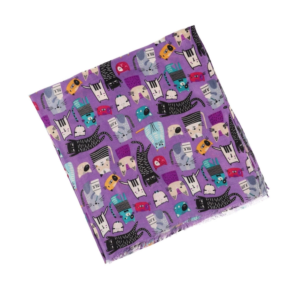 Schultertuch mit Katzenmotiv in Violett – Nikko (6)