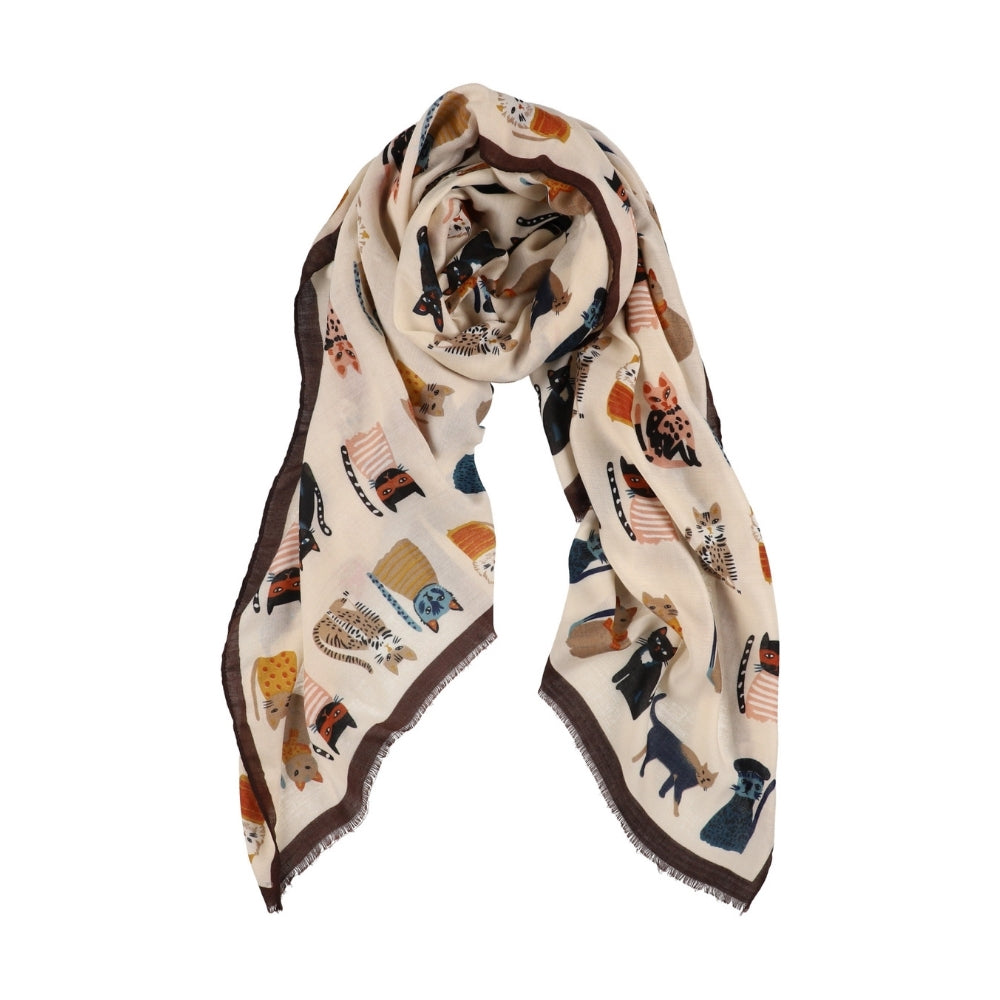 Weicher Schal mit Katzenmotiv in Beige – Nikko (4)