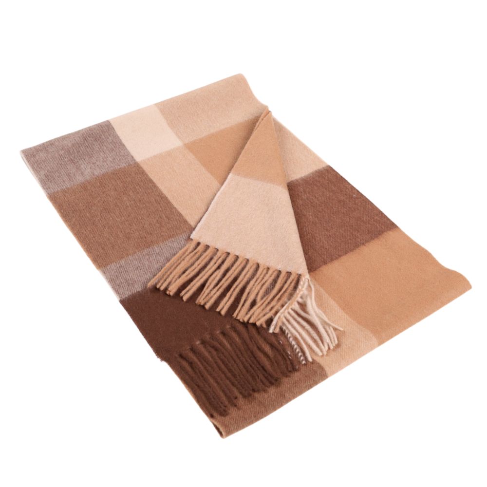 Schal mit großem Karomuster aus 100 % Wolle in Braun-Beige – York (1)