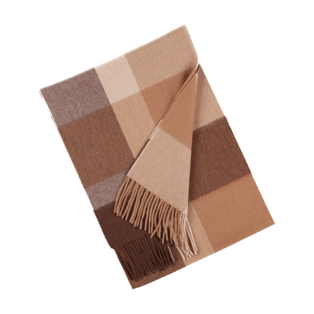 Schal mit großem Karomuster aus 100 % Wolle in Braun-Beige – York (3)