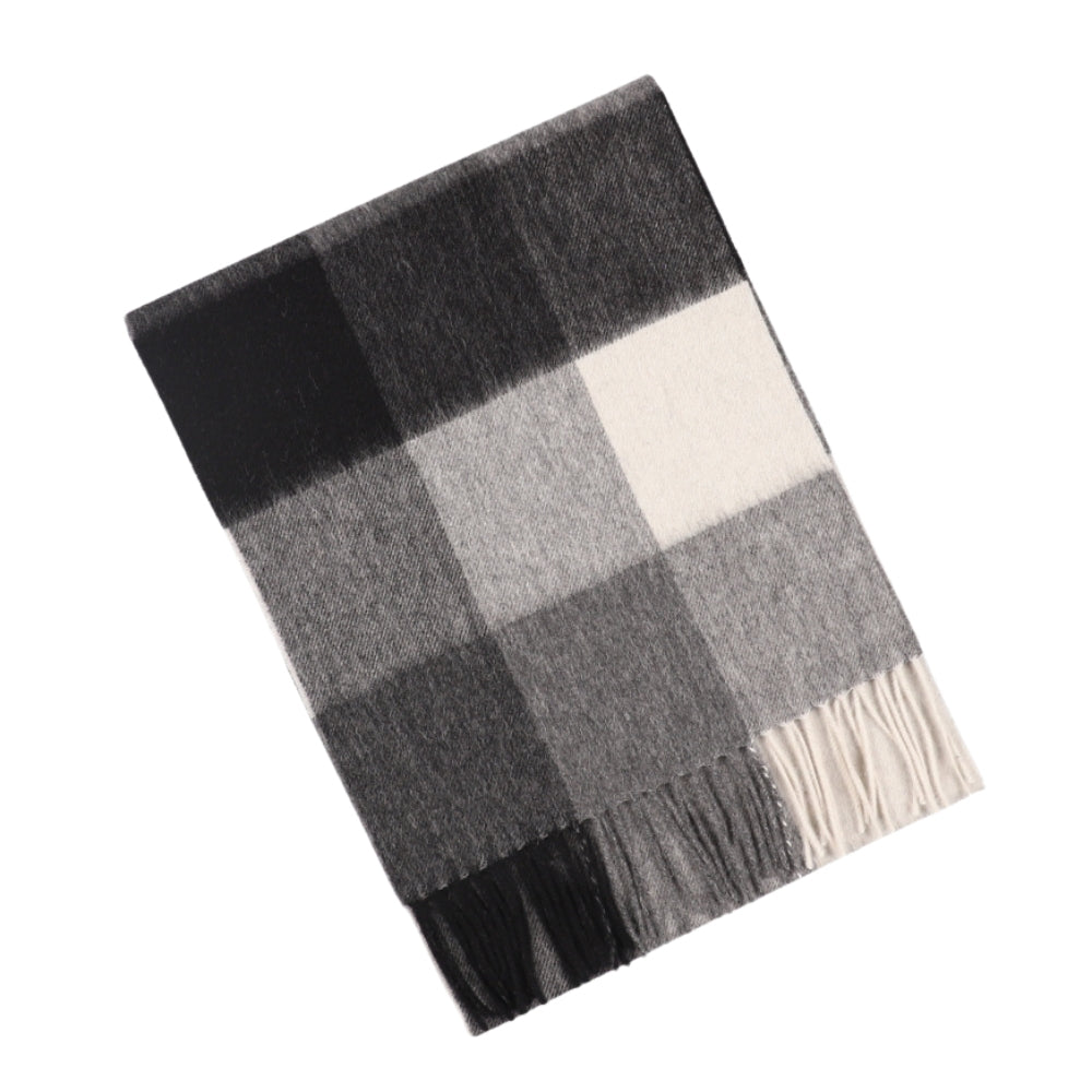 Schal mit großem Karomuster aus 100 % Wolle in Schwarz-Grau – York (5)